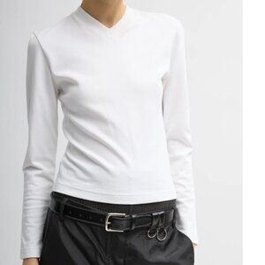 Tibi Perfect T-Shirt Shrunken V-Neck White Size Sm
